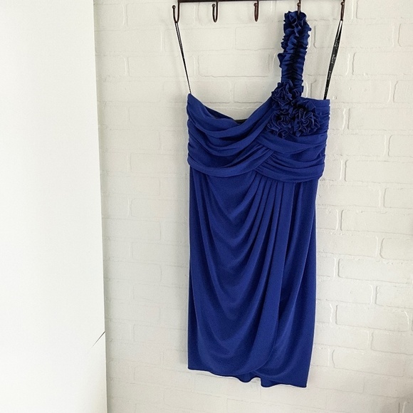 Joseph Ribkoff Mini Dress Gown Formal Asymmetrical Rosette Cobalt blue 10 - Picture 2 of 14